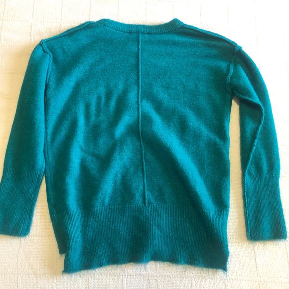 Zenana Teal Fuzzy Knit Sweater S/M Soft Cozy Pullover Pocket Crewneck - Picture 6 of 7